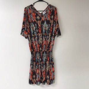 V-neck, open shoulder dress